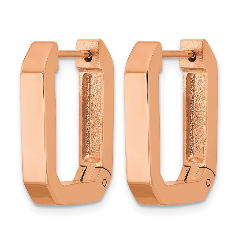 Stainless Steel Rose Gold-Tone Polished Square Hinged Hoop Earrings for Women
