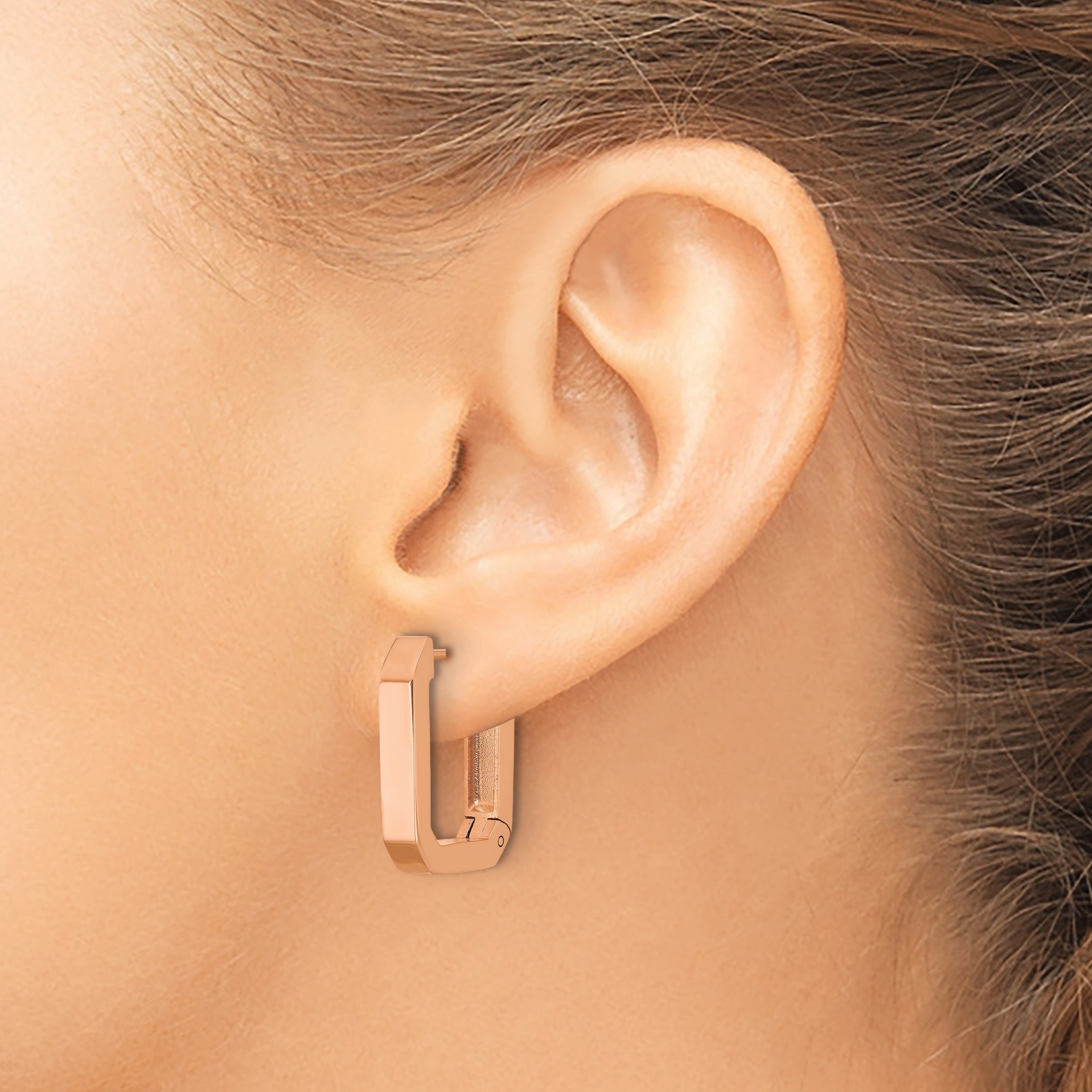 Stainless Steel Rose Gold-Tone Polished Square Hinged Hoop Earrings for Women