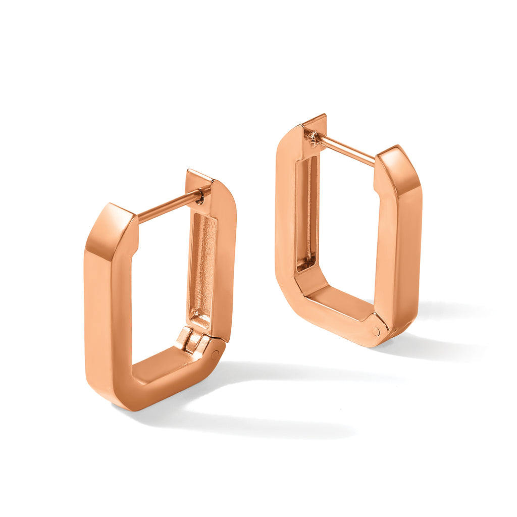 Stainless Steel Rose Gold-Tone Polished Square Hinged Hoop Earrings for Women