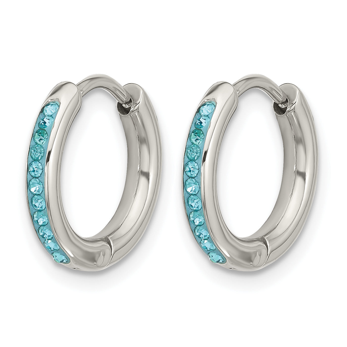 Polished Blue Crystal Stainless Steel Hoop Earrings 2.4mm Secondary image