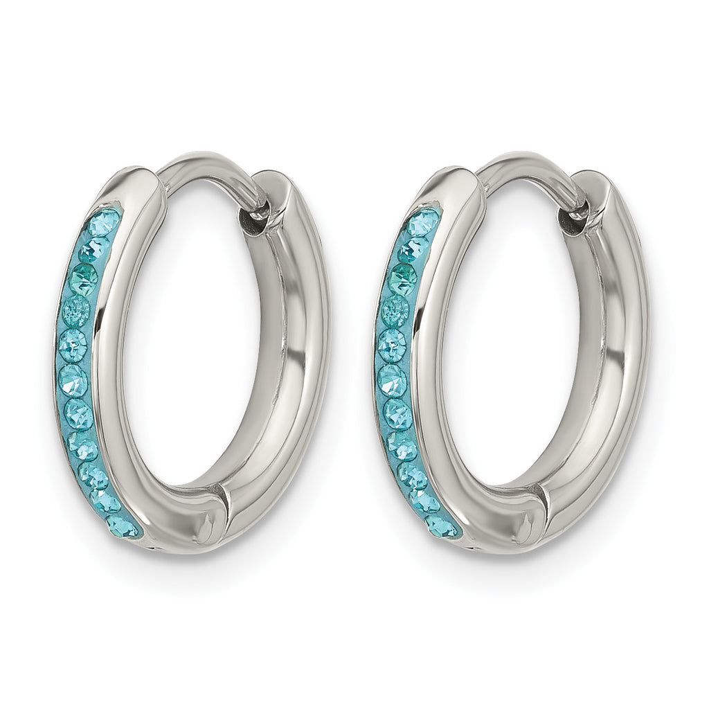 Stainless Steel Polished Blue Crystal Hoop Earrings for Women