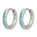 Stainless Steel Polished Blue Crystal Hoop Earrings for Women