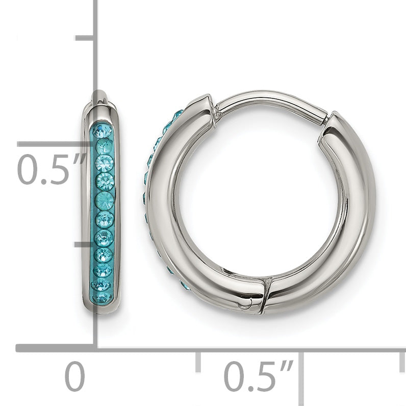 Stainless Steel Polished Blue Crystal Hoop Earrings for Women
