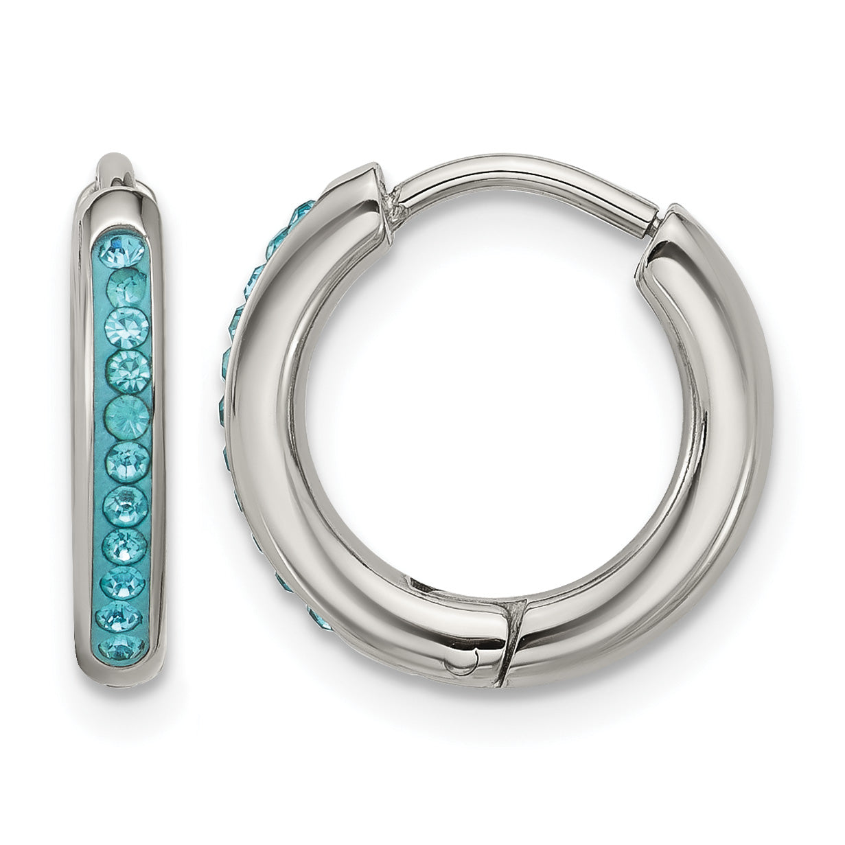 Polished Blue Crystal Stainless Steel Hoop Earrings 2.4mm Main image