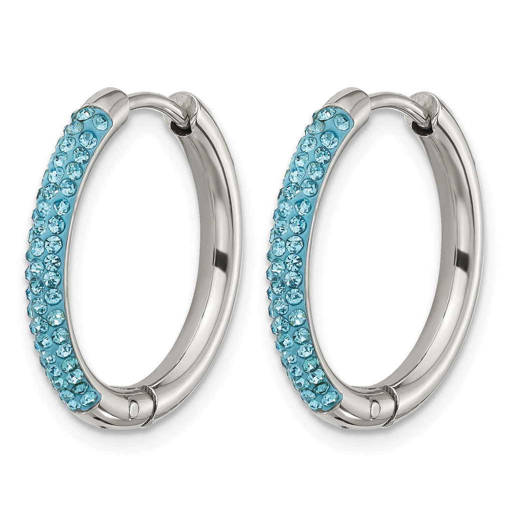 Stainless Steel Polished Blue Crystal Hoop Earrings for Women