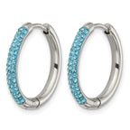Stainless Steel Polished Blue Crystal Hoop Earrings for Women