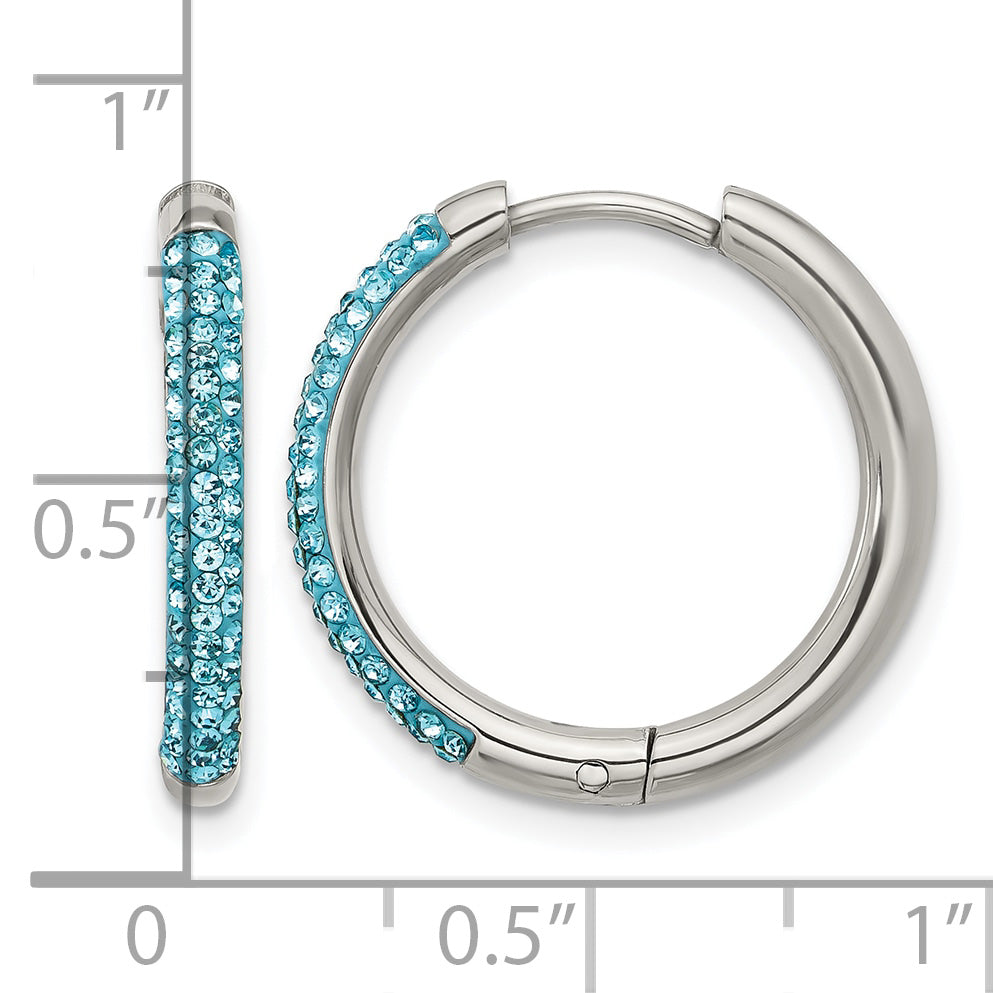 Stainless Steel Polished Blue Crystal Hoop Earrings for Women