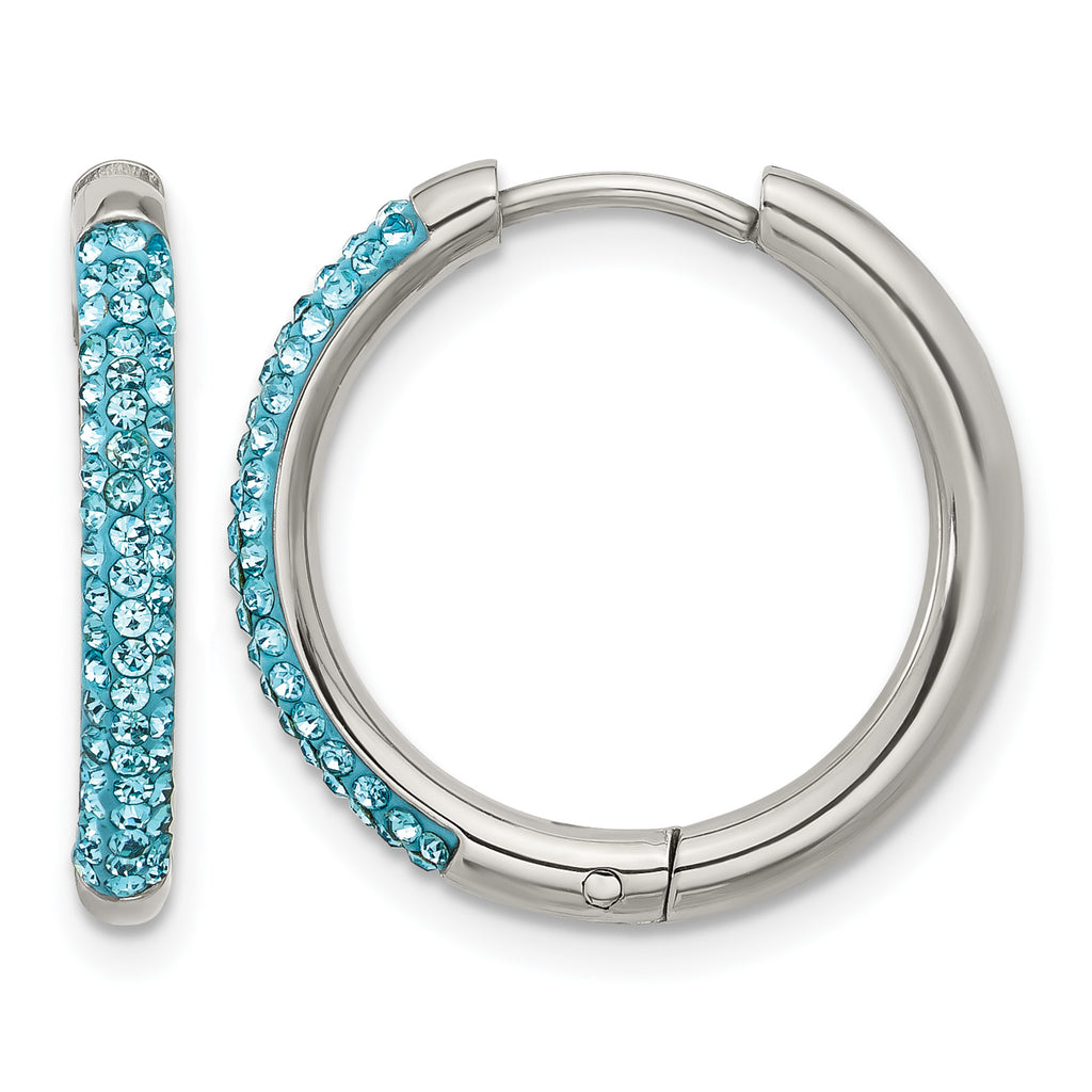 Stainless Steel Polished Blue Crystal Hoop Earrings for Women