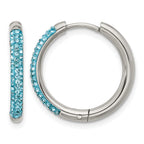 Stainless Steel Polished Blue Crystal Hoop Earrings for Women
