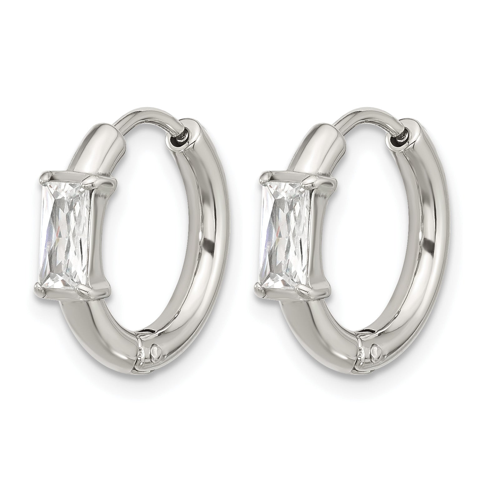 Polished Cubic Zirconia Stainless Steel Hoop Earrings 15.6mm Secondary image