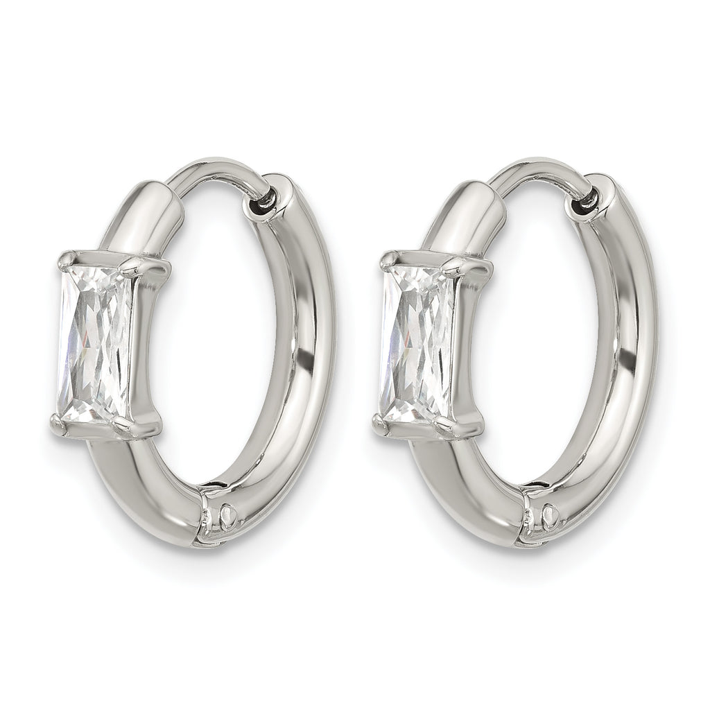 Stainless Steel Polished Hinged Cubic Zirconia Hoop Earrings for Women