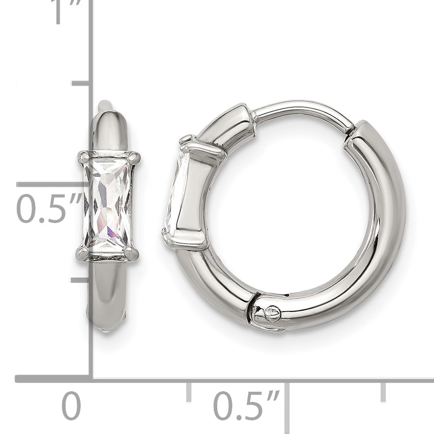 Stainless Steel Polished Hinged Cubic Zirconia Hoop Earrings for Women
