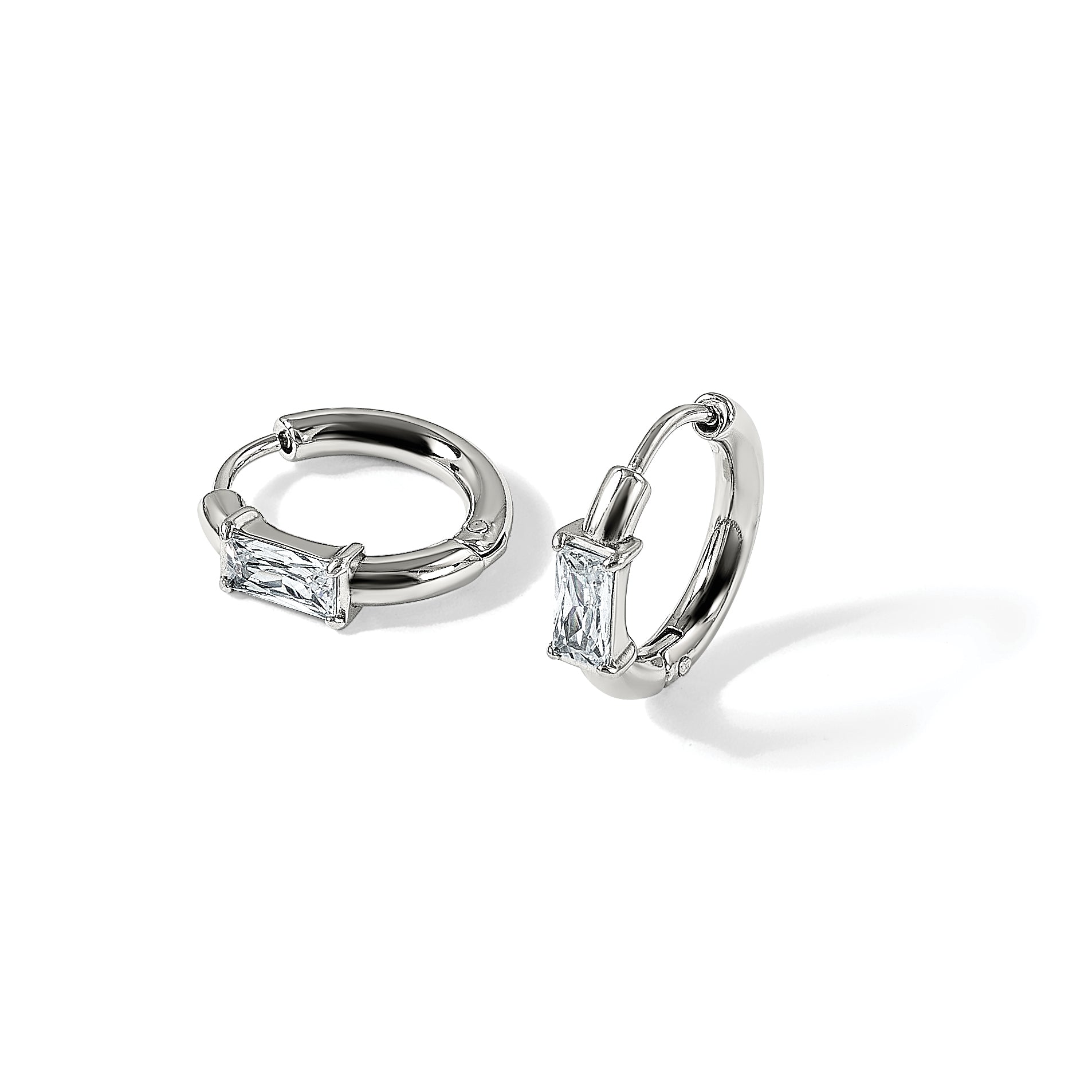 Stainless Steel Polished Hinged Cubic Zirconia Hoop Earrings for Women