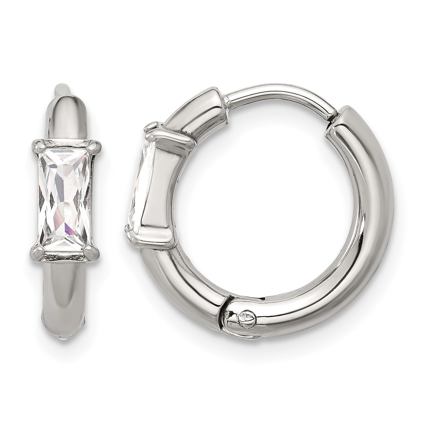 Polished Cubic Zirconia Stainless Steel Hoop Earrings 15.6mm Main image