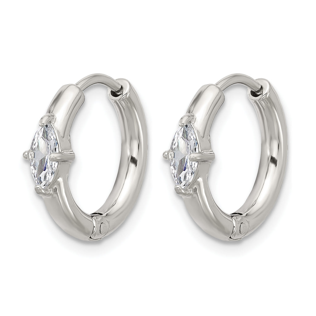 Stainless Steel Polished Marquise Hinged Cubic Zirconia Hoop Earrings for Women