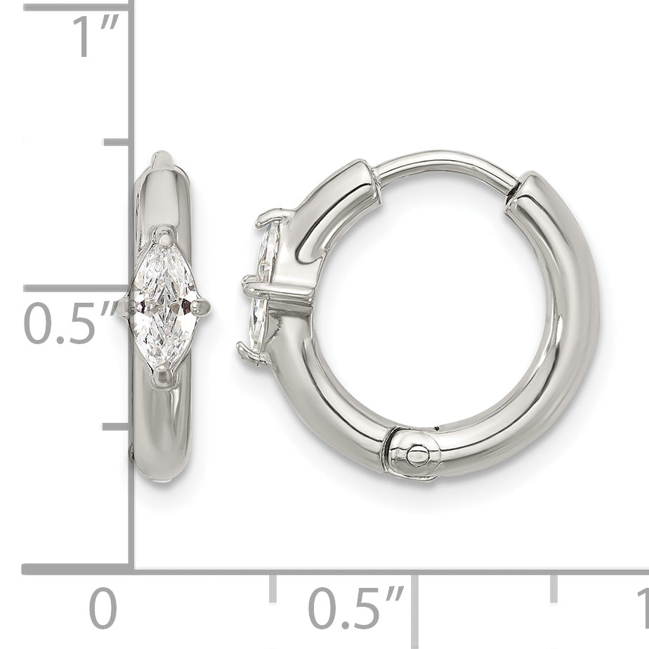 Stainless Steel Polished Marquise Hinged Cubic Zirconia Hoop Earrings for Women
