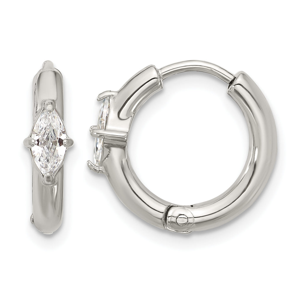 Stainless Steel Polished Marquise Hinged Cubic Zirconia Hoop Earrings for Women
