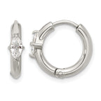 Stainless Steel Polished Marquise Hinged Cubic Zirconia Hoop Earrings for Women