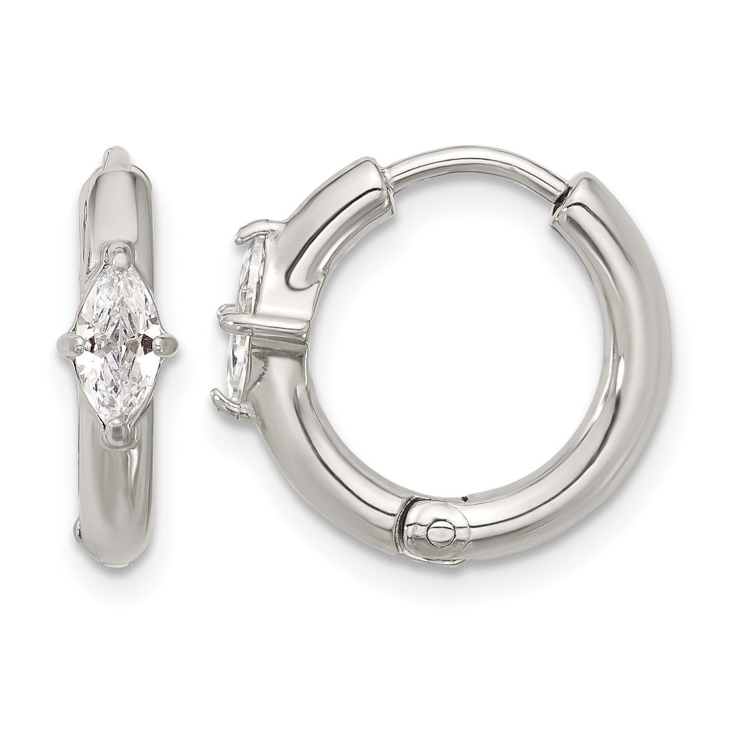Stainless Steel Polished Marquise Hinged Cubic Zirconia Hoop Earrings for Women