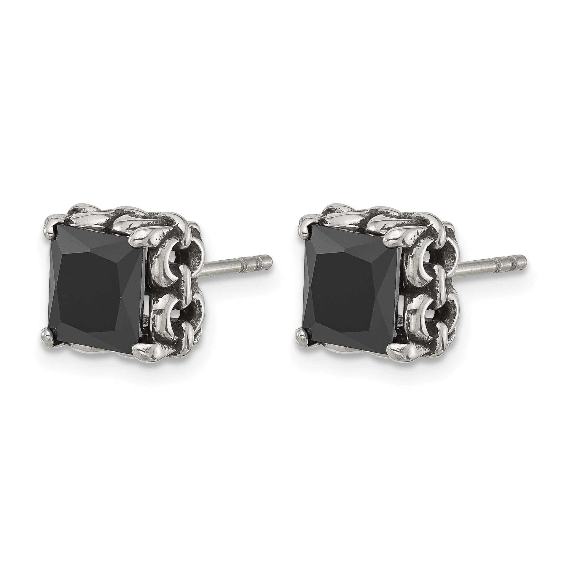 Antiqued Black Cubic Zirconia Stainless Steel Stud Earrings 8.5mm Secondary image