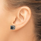 Stainless Steel Polished & Antiqued Square Black Cubic Zirconia Stud Earrings