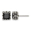 Stainless Steel Polished & Antiqued Square Black Cubic Zirconia Stud Earrings