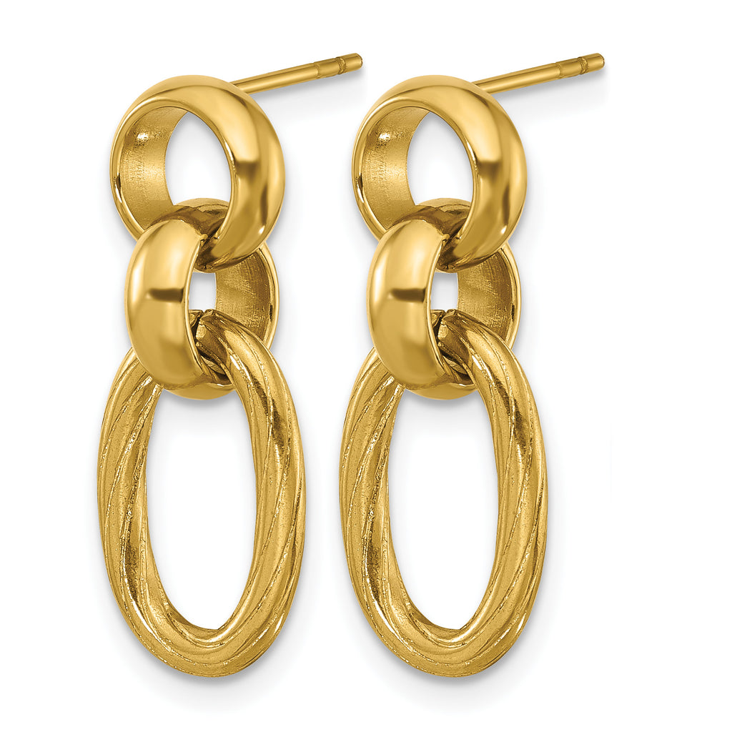 Stainless Steel Gold-Tone Polished Textured Drop Dangle Earrings for Women