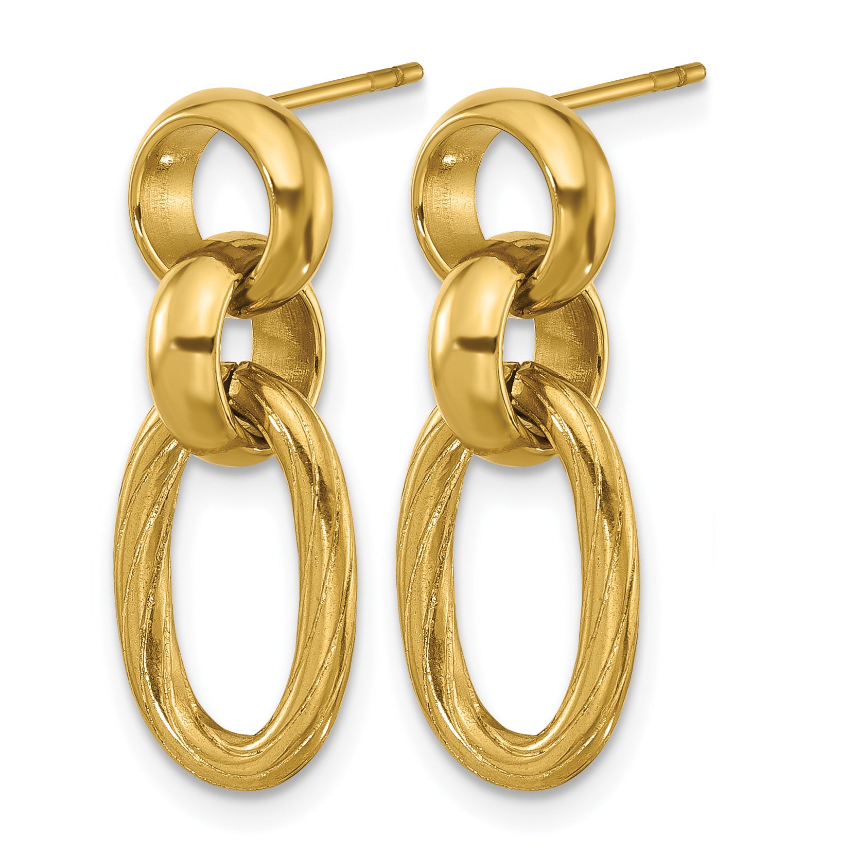 Stainless Steel Gold-Tone Polished Textured Drop Dangle Earrings for Women