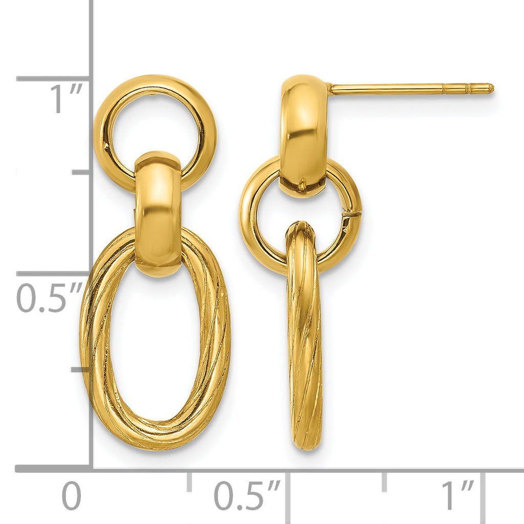 Stainless Steel Gold-Tone Polished Textured Drop Dangle Earrings for Women