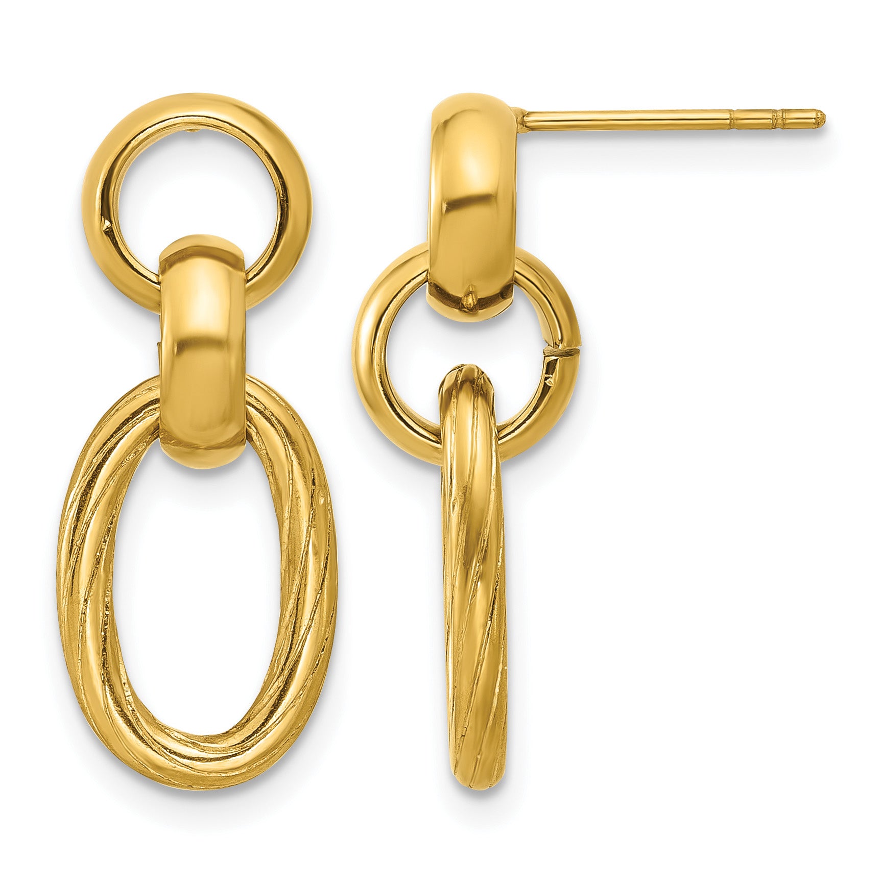 Stainless Steel Gold-Tone Polished Textured Drop Dangle Earrings for Women
