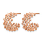 Stainless Steel Rose Gold-Tone Polished Beaded C-Hoop Earrings for Women