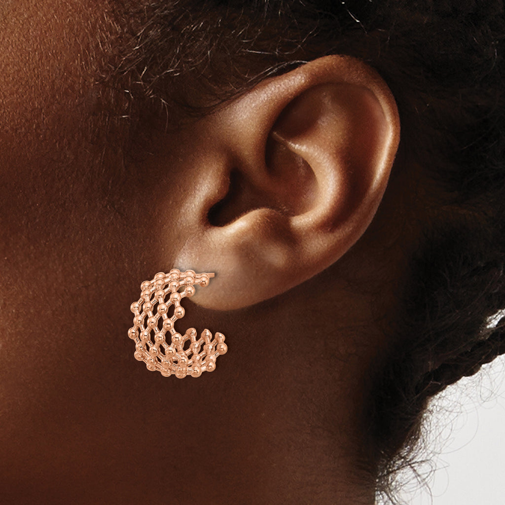 Stainless Steel Rose Gold-Tone Polished Beaded C-Hoop Earrings for Women