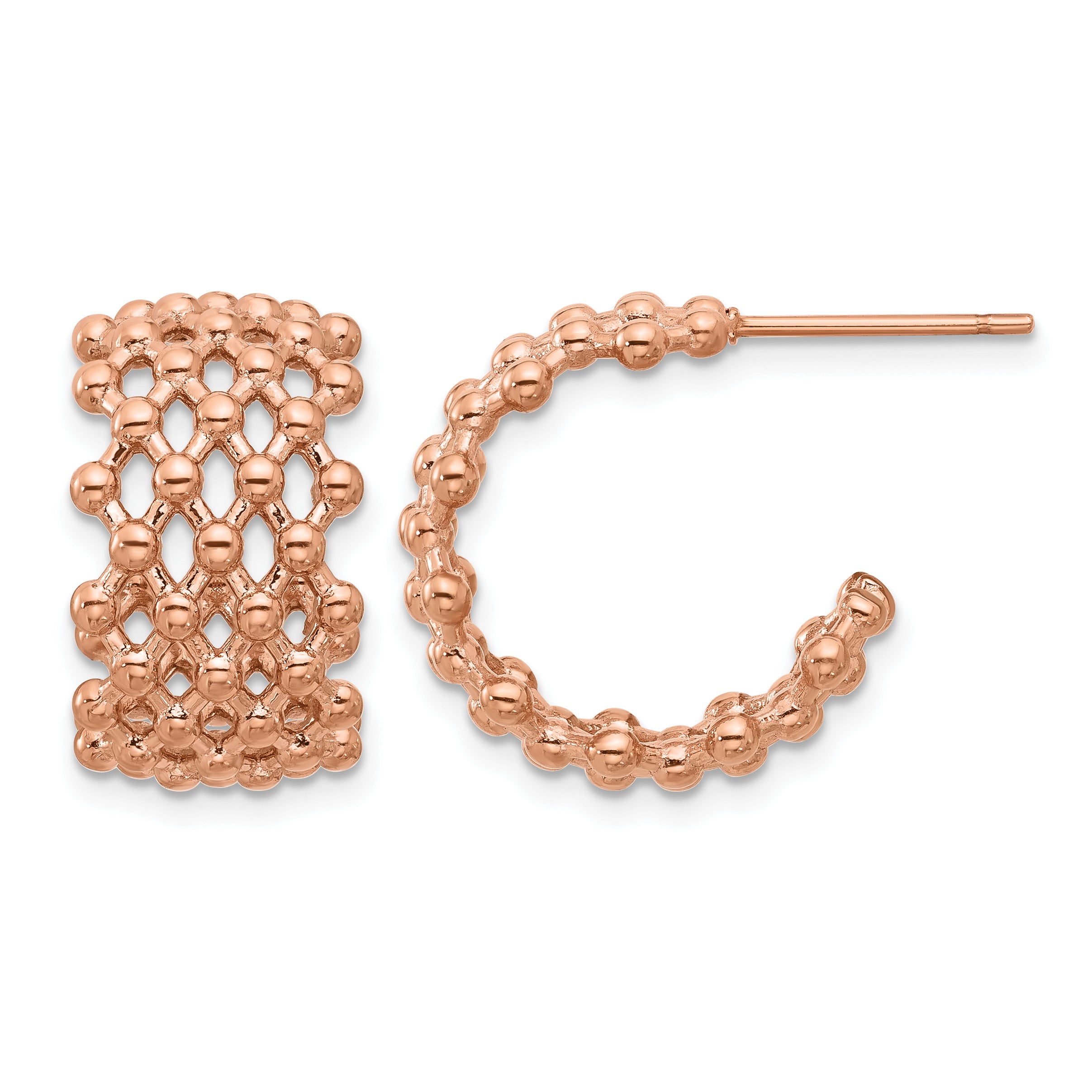 Stainless Steel Rose Gold-Tone Polished Beaded C-Hoop Earrings for Women