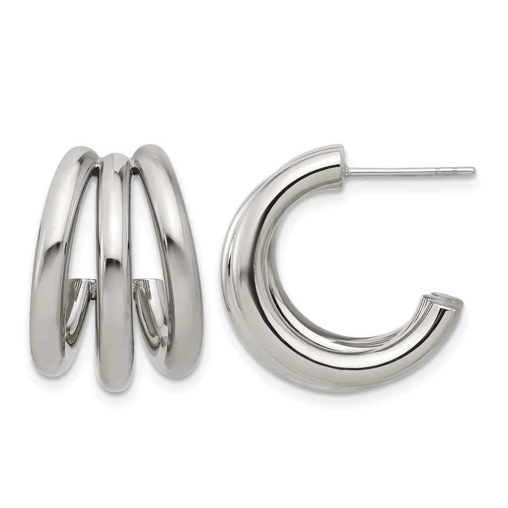 Stainless Steel Polished J-Hoop Earrings for Women
