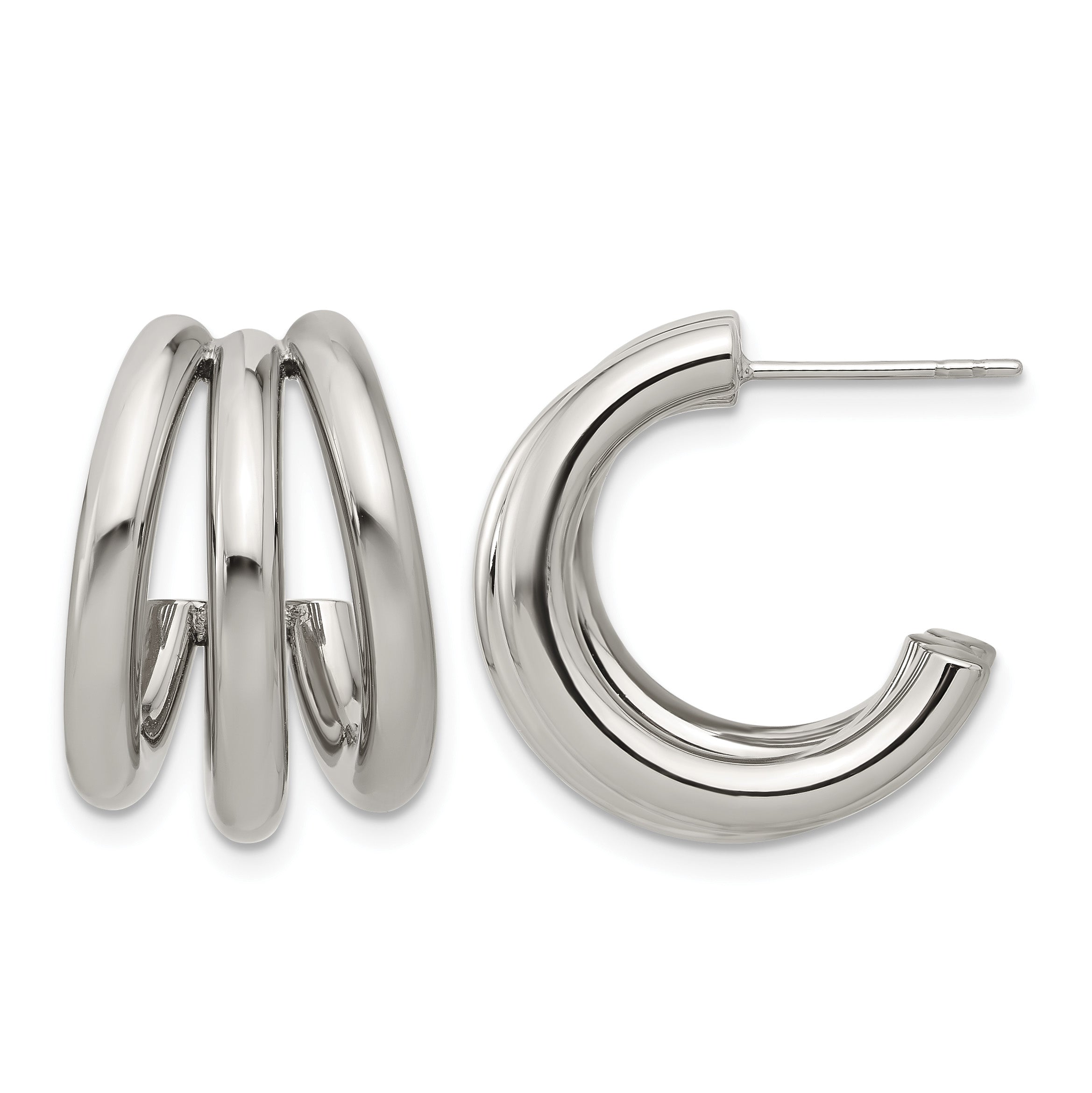 Stainless Steel Polished J-Hoop Earrings for Women