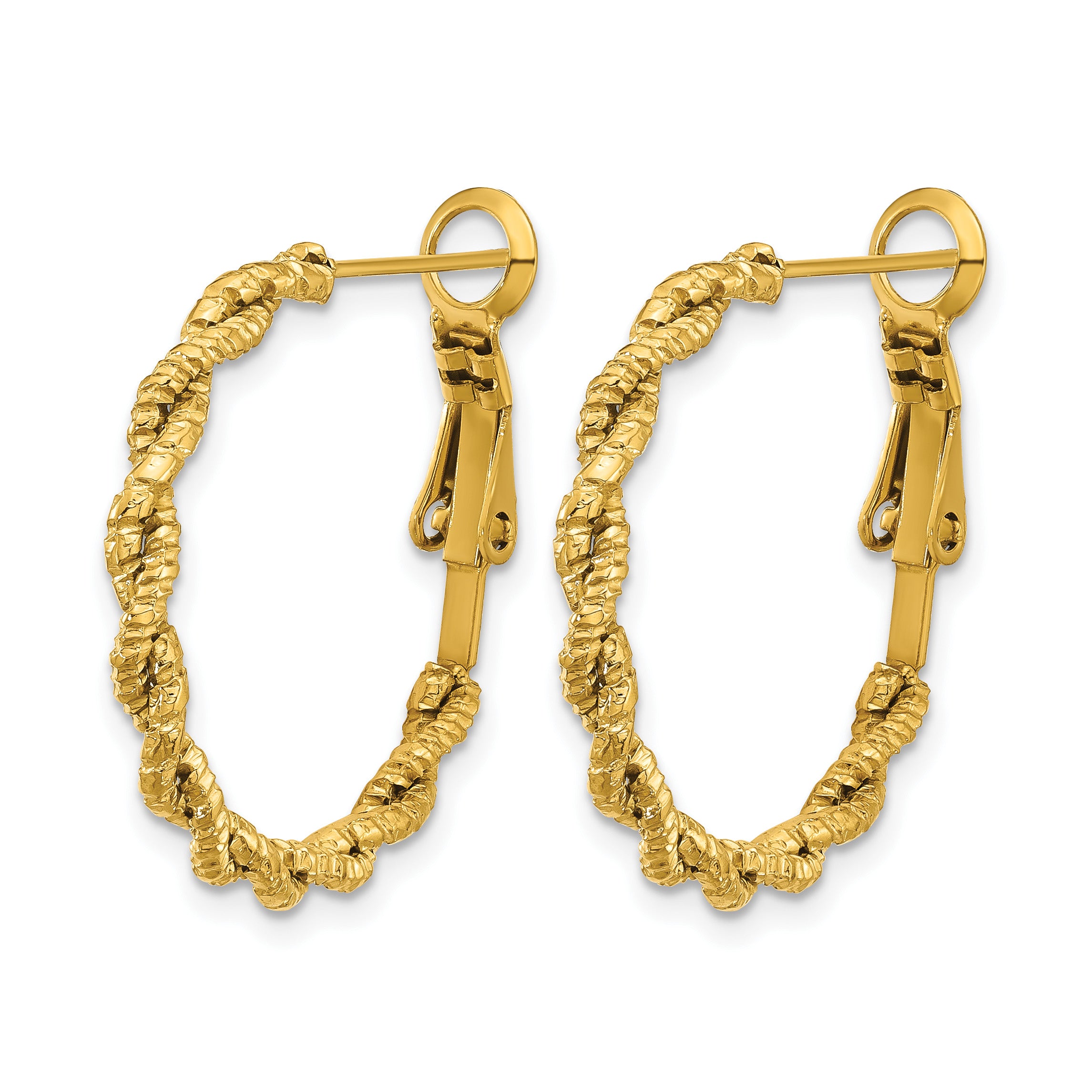 Gold-Tone Polished Textured Stainless Steel Hoop Earrings 2.5mm Secondary image
