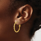 Stainless Steel Gold-Tone Polished Textured Hoop Earrings for Women