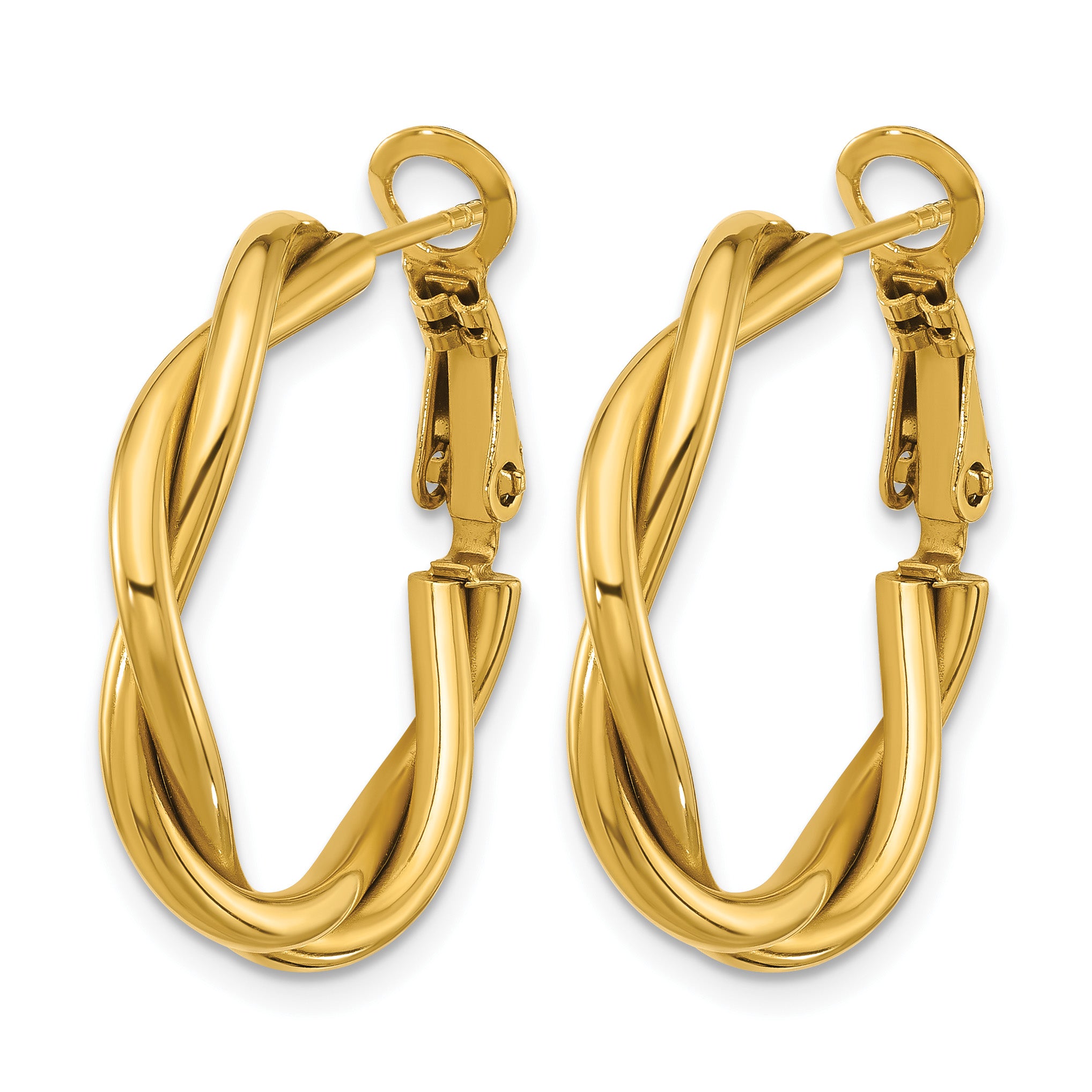 Stainless Steel Gold-Tone Polished Twisted Hoop Earrings for Women
