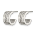 Stainless Steel Polished Cubic Zirconia C-Hoop Earrings for Women