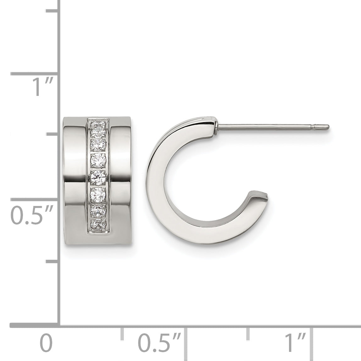 Stainless Steel Polished Cubic Zirconia C-Hoop Earrings for Women