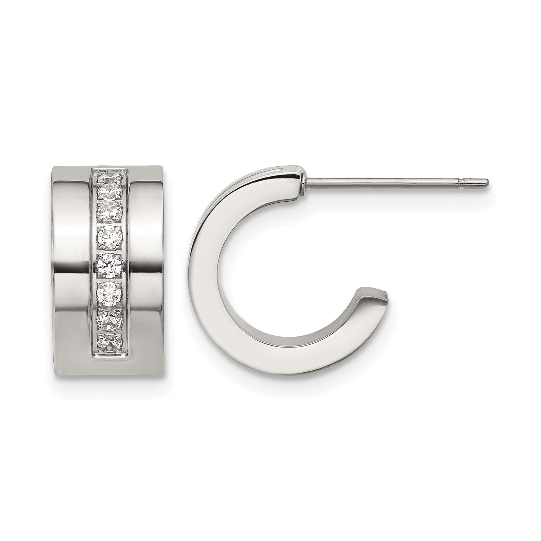 Stainless Steel Polished Cubic Zirconia C-Hoop Earrings for Women