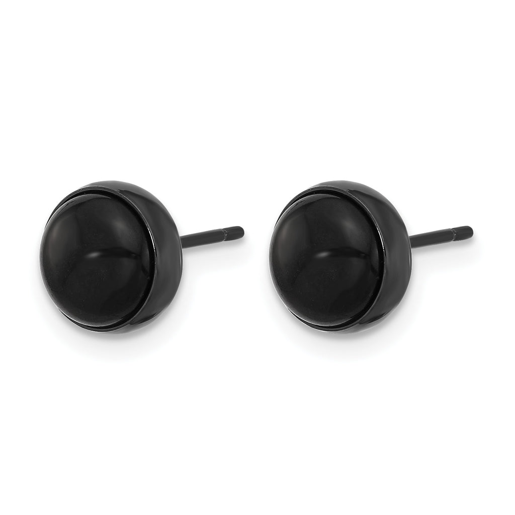 Stainless Steel Black Polished Agate Stud Earrings