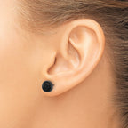 Stainless Steel Black Polished Agate Stud Earrings