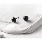 Stainless Steel Black Polished Agate Stud Earrings