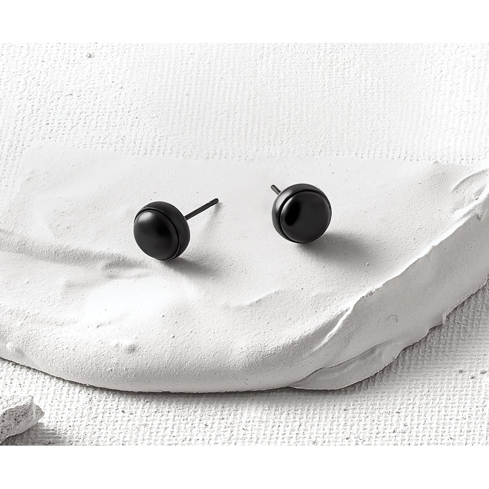 Stainless Steel Black Polished Agate Stud Earrings