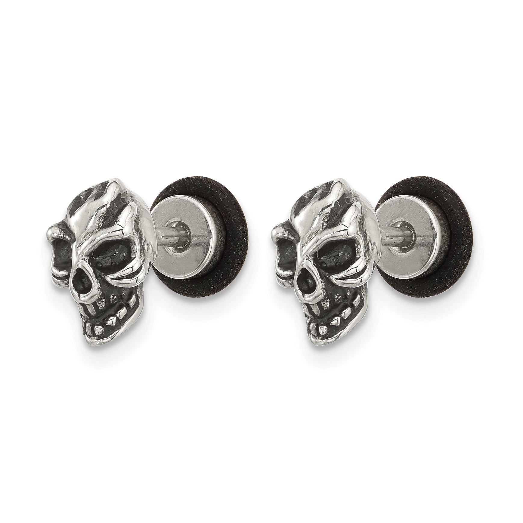 Antiqued Skull Stainless Steel Button Earrings 6.5mm Secondary image