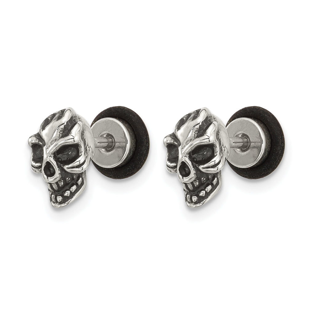 Stainless Steel Polished & Antiqued Button Earrings