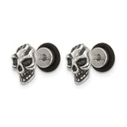 Stainless Steel Polished & Antiqued Button Earrings