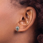 Stainless Steel Polished & Antiqued Button Earrings