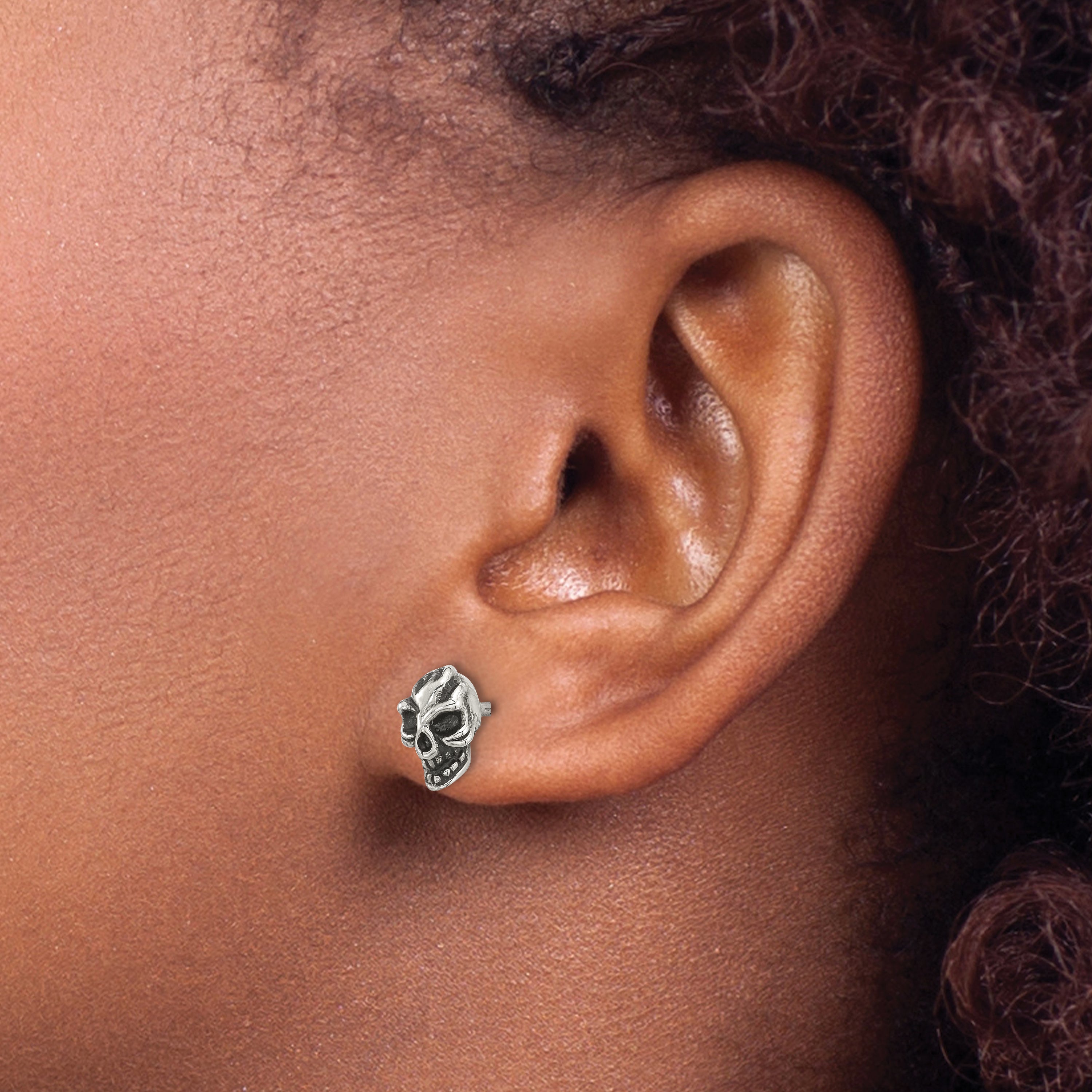 Stainless Steel Polished & Antiqued Button Earrings